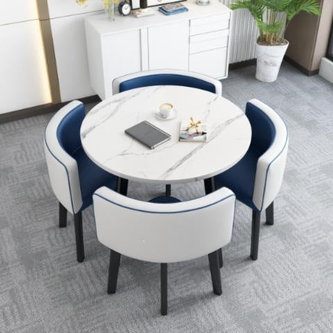 Collapsible dining table for home, small apartment, apartment, restaurant, shopfront negotiation table and chair set, reception round table