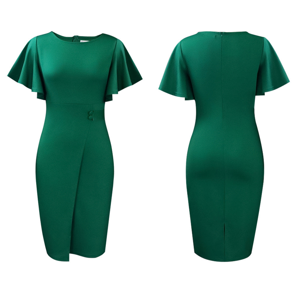 D3149 european and american style women's clothing  summer new arrival ruffle sleeve fashion slit bodycon plus size women's cross-border dress