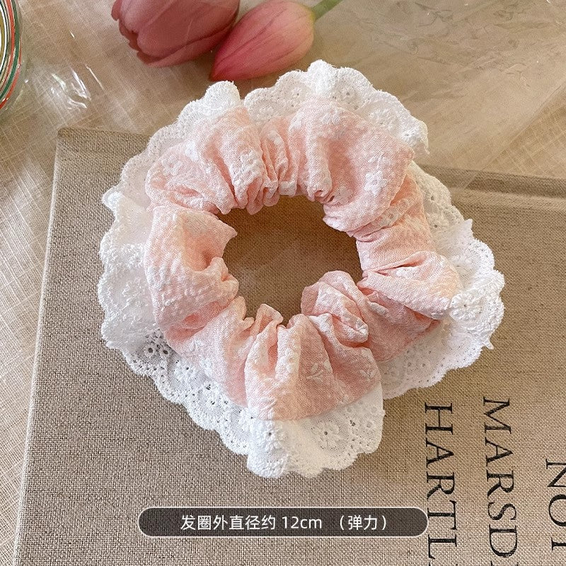 Small fresh blue and white polka dot large intestine hair tie for women korean style lazy style hair tie high-end low ponytail hair tie