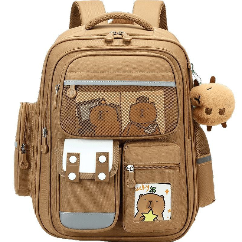 capibala school bag for primary school students, boys in grades 1-3 to 6, large capacity cute capybara stain-resistant backpack