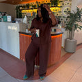 European and american women's clothing  autumn new collection: sweet and fresh v-neck five-sleeve blouse and high-waisted straight-leg pants two-piece set