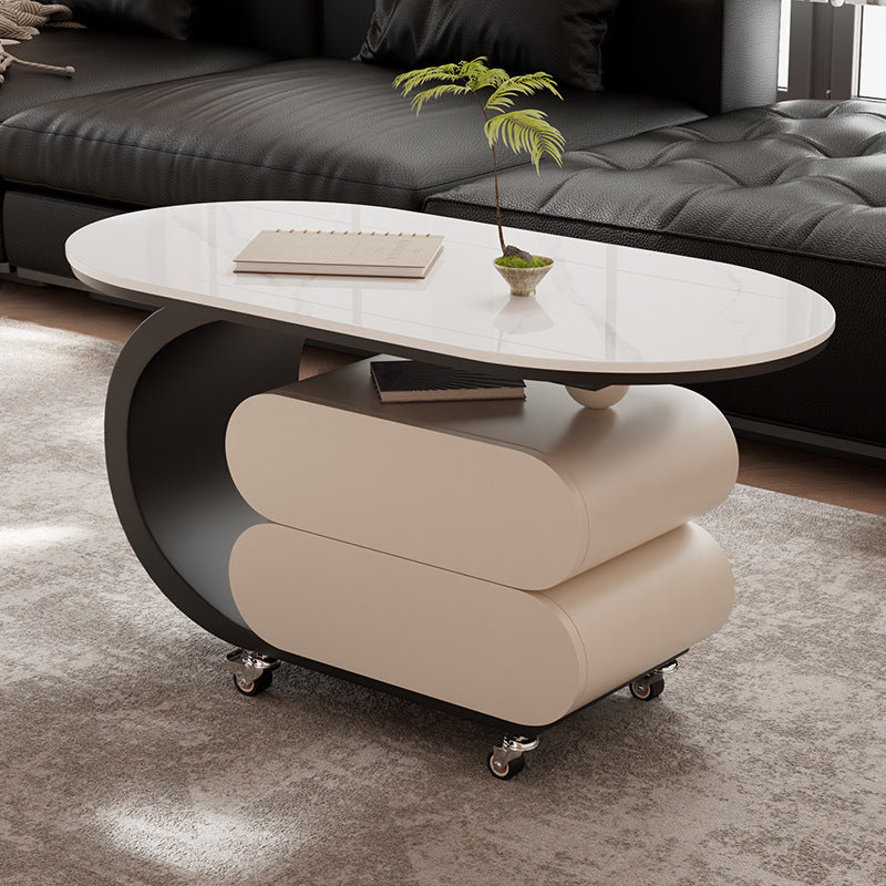 Luxury italian rock slab mobile coffee table - modern minimalist creative coffee table for small apartments and living rooms