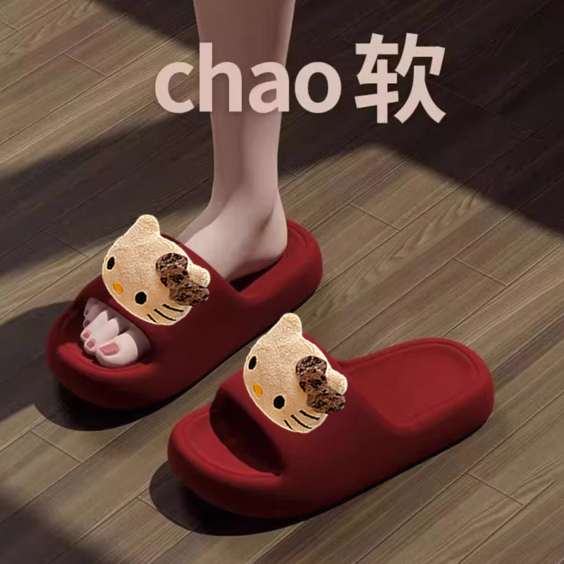 Cute cartoon slippers women's spring/summer outdoor wear new thick sole eva non-slip couple's home flip-flops