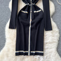 Fall and winterfrenchclassy small fragrant round neckcontrast color metal buckle waist slimming lookelegant inner sweaterdress