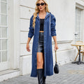 Fashion cross-border  women's spring and summer new arrival   washed hooded long denim outwear windbreaker