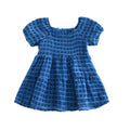 Girls' dress - european and american summer new style - round neck, short sleeve, solid color dress - fashionable loose fit plaid lady dress - export quality