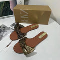 Za summer new women's shoes gold metallic bow flat sandals retro style flat sandals outdoor slides