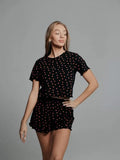 spring/summer new fashion heart print short sleeve & shorts pajama set - cross-border breathable loungewear for women - wholesale