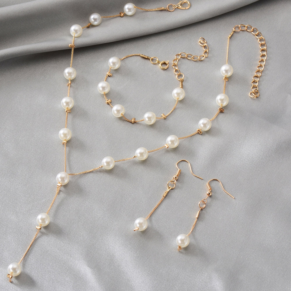 Pearl bracelet, earring, and necklace set wholesale - fashion jewelry for cross-border e-commerce (us & europe) - alloy lightweight luxury dangle earrings