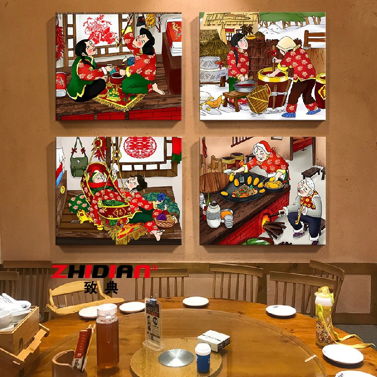 Northeast eight monsters decorative painting ethnic customs wall decoration mural agritainment hotel box background wall hanging painting