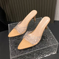 Transparent rhinestone stiletto sandals - 2025 new arrival, plus size, european & american style, spring/summer new collection, solid color pointed toe high heel slippers for women
