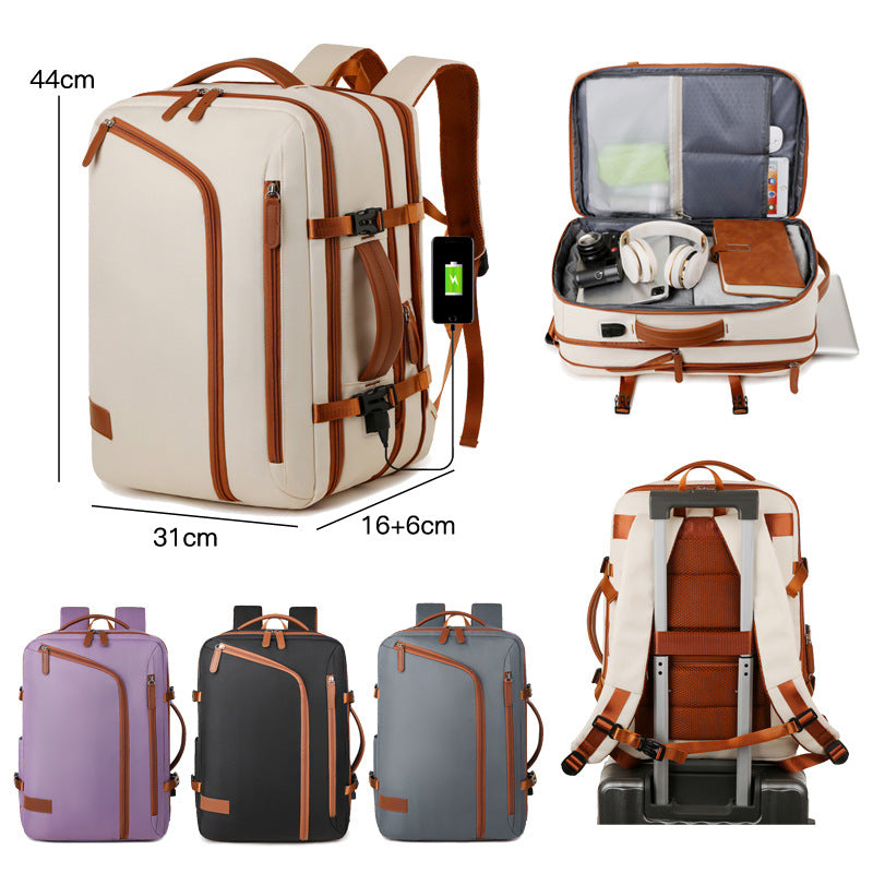Cross-border large-capacity expandable backpack, simple and fashionable versatile travel backpack, business trip multi-layer laptop bag