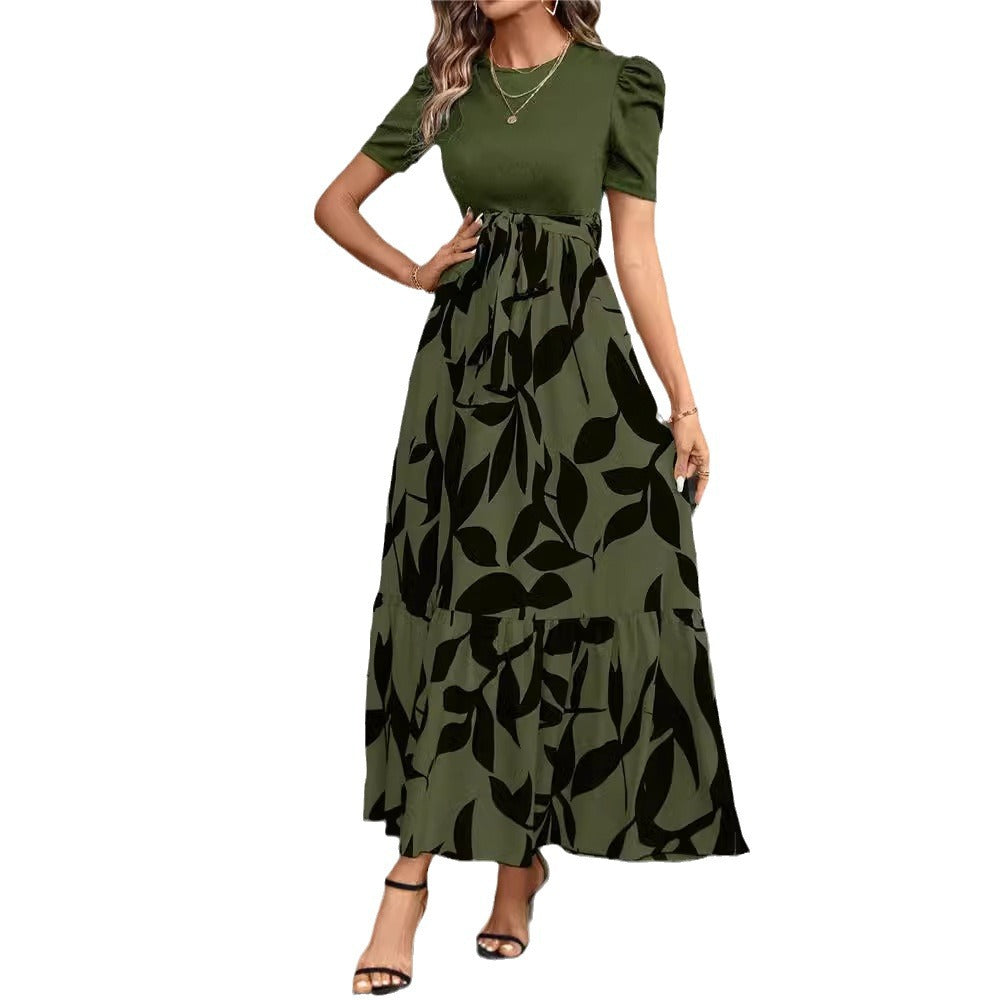Amazon  european and american women's floral print high-waisted elegant chiffon dress - chic & versatile for work