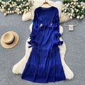 Miura pleated dress women's  autumn tie-waist ruffle trim patchwork tassel pleated elegant maxi dress