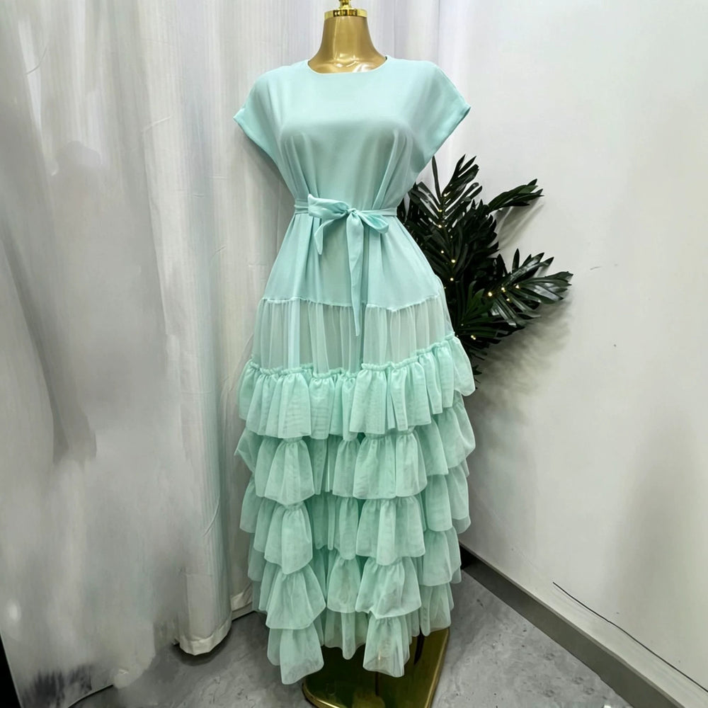 supply cotton feel round neck sleeveless double layer looseplaid cake tutu skirt dress african long skirt women's clothing