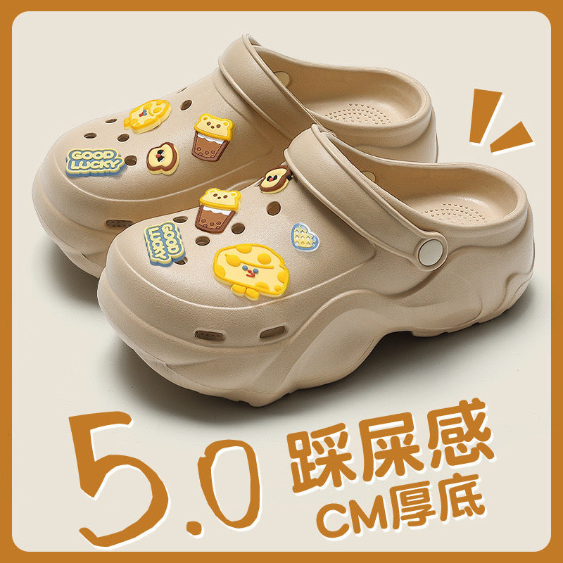 Thick soleeva crocs women's summer outwear 2025new arrivalheight increasing outdoor beach seaside ins toe cap slippers