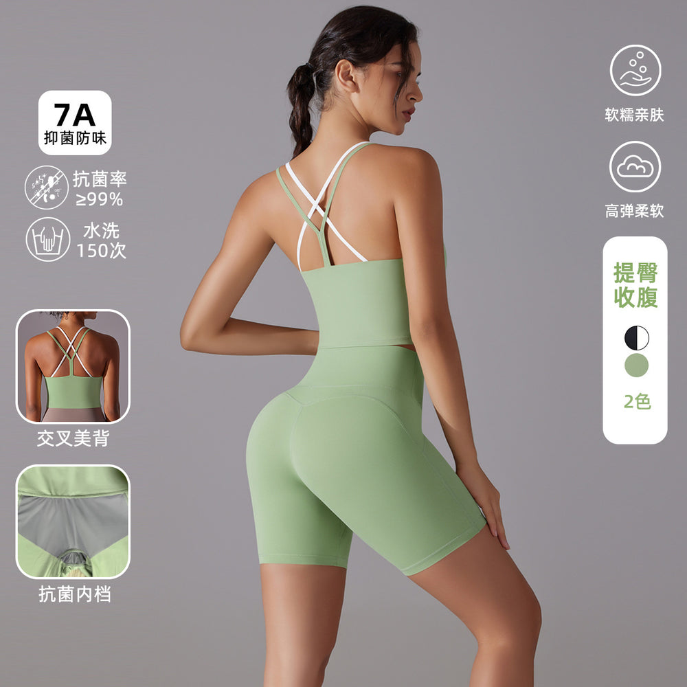 New arrival antibacterial wear-free underwear yoga suit beautiful back cross color matching sports intimates fitness shorts yoga clothes for women