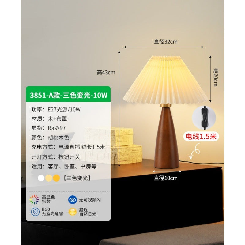 Table lamp solid wood medieval wabi wind bedroom bedside lamp retro Japanese-style homestay premium bedside table lamp E