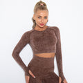 In stock! new european and american style sexy fitness wear for women, tight-fitting, quick-drying, washed athletic running long-sleeve top, yoga outfit