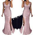 spring new european and american style women's foreign trade dress -  slit gold-embellished maxi dress evening gown