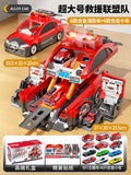 New children's fire truck transforming ejection track parking garage sound and light educational model toy car