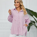 european and american women's clothing cross-border trade independent station  new arrival ruched cuff loose striped shirt top