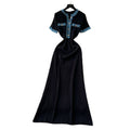 French chic knitted dress - women's summer short sleeve korean style metallic buckle slim fit retro maxi dress