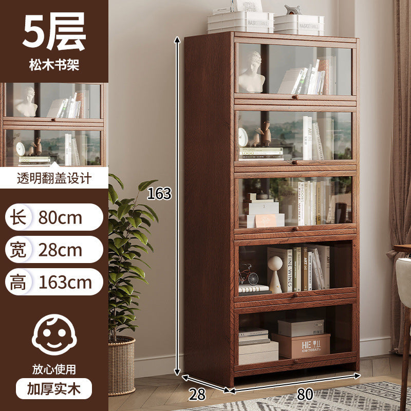 Solid wood bookshelf Shelf Living room floor-to-ceiling glass door New Chinese cabinet Locker Household dust storage bookshelf