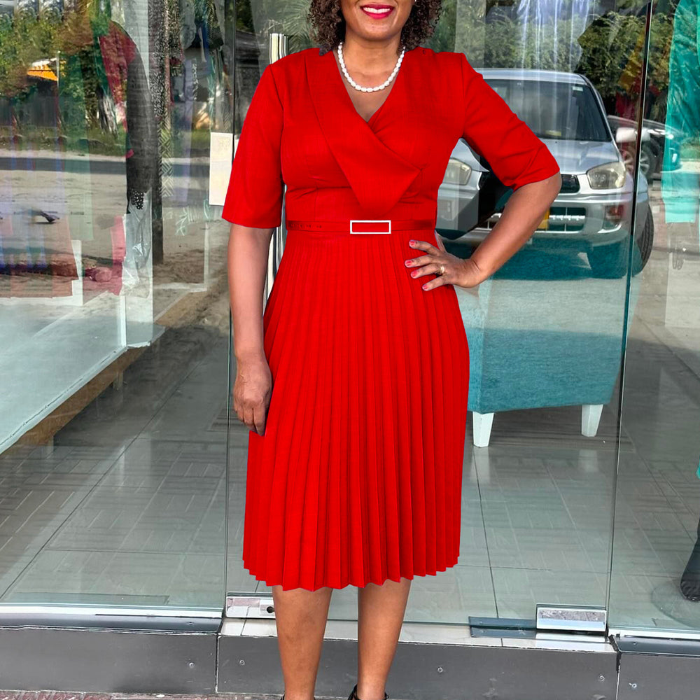 Q117  plus size women's clothing  summer new fashion solid color elegant v-neck pleated african dress