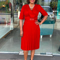 Q117  plus size women's clothing  summer new fashion solid color elegant v-neck pleated african dress