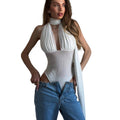 women's clothing  summer new sexy hot girl solid color slim-fit halter neck sleeveless bodysuit
