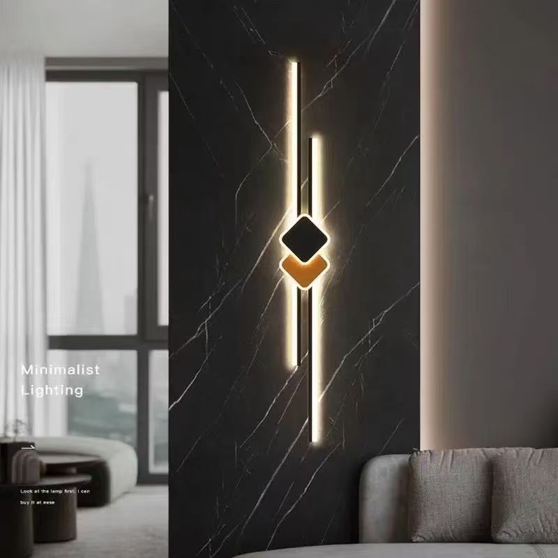 Minimalist long living room grille background wall ambient light zhongshan casual modern creative study bedroom bedside wall lamp