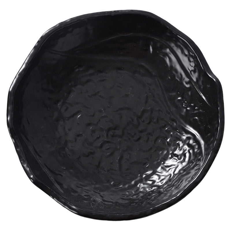 Rock texture minimalist ceramic western dinnerware black and white bowls plates dishes restaurant hotel high-end plating fruit salad bowl