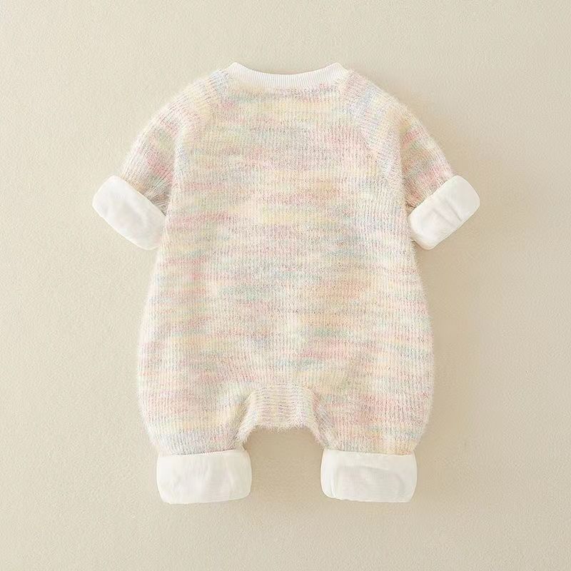 Baby autumn style cute baby long sleevesfleece-lined jumpsuit full month hundred days clothes cute haki outing climbing clothes