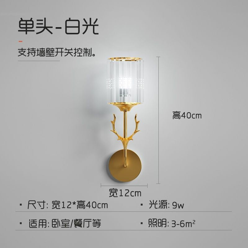 Home crystal wall lamp bedroom antler bedside lamp modern minimalist light luxury creative living room background wall corridor lamp