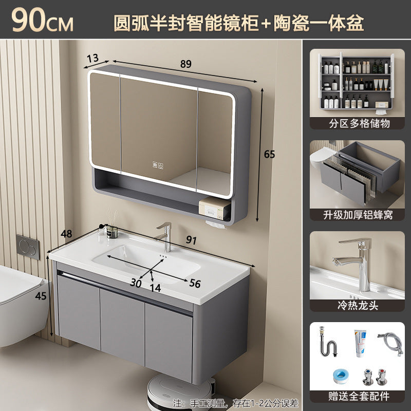 Bathroom cabinet ceramic all-in-one basin sanitary for home wash basin wash basin combination honeycomb aluminum storage j mirror