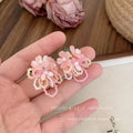 Pink flower beaded earrings for women, dopamine color, unique and beautiful, huge and beautiful earrings, beautiful earrings with a sense of atmosphere