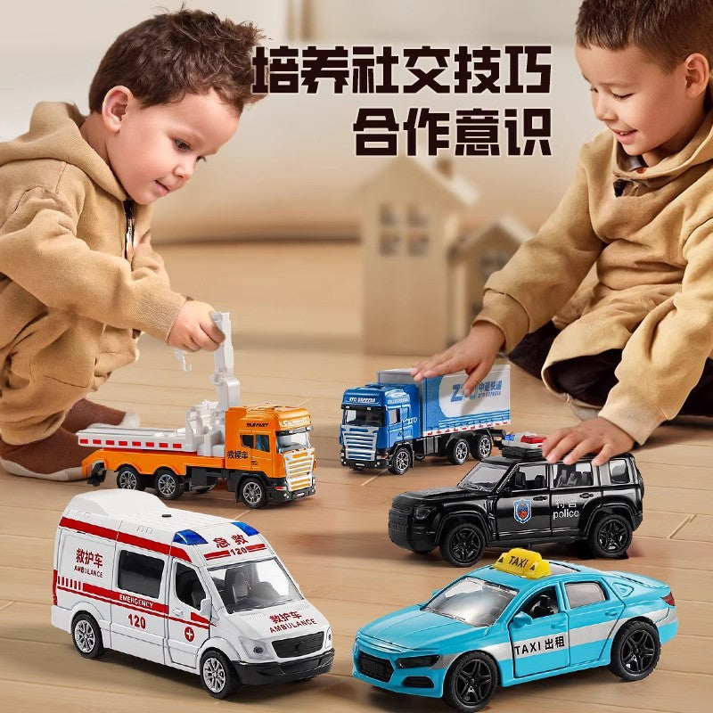Kids' rescue vehicle toy set - alloy car ambulance police car - baby boy construction toy car model