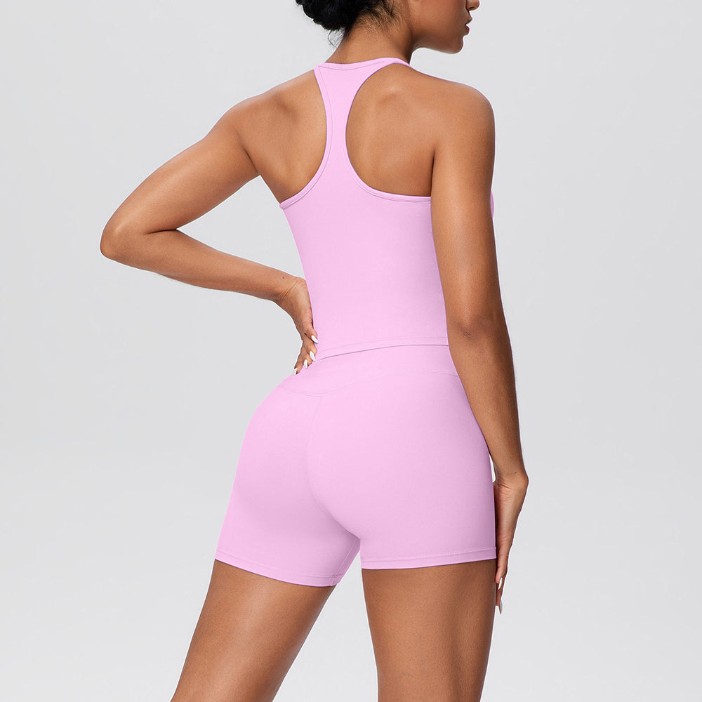 brushed back tight racerback high waist yoga suit sports running fitness shorts suit for women