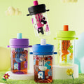 Cute cartoon straw cup - portable, leak-proof, and perfect for students and kids. ideal for indoor and outdoor use. transparent and easy to carry