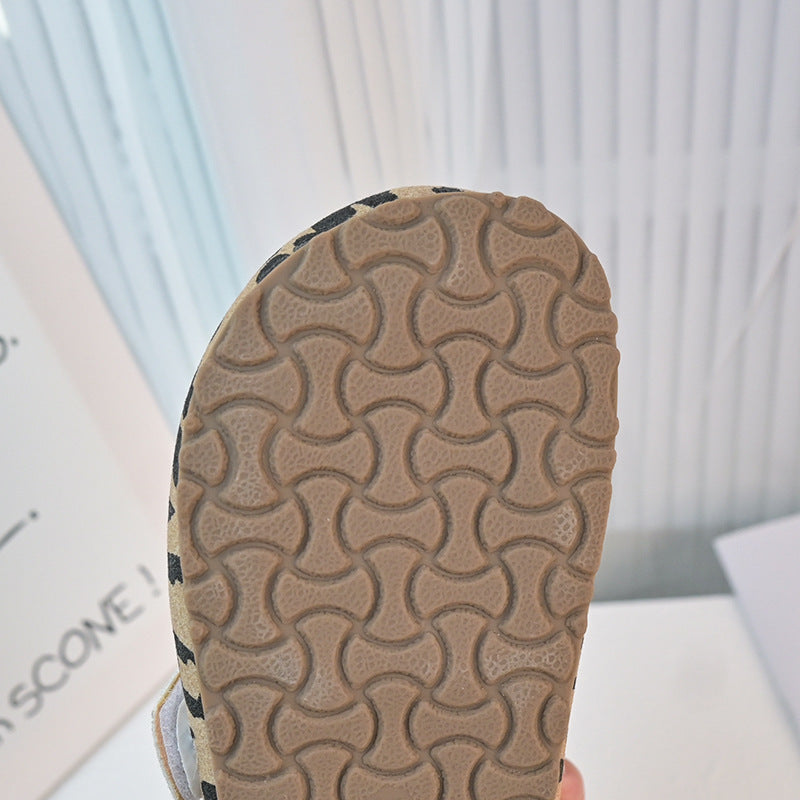 Vancahao girls' foreign trade sandals  summer new korean style children's softwood toe cap flats korean birkenstock shoes