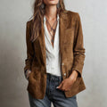European and american cross-border retro style women's outerwear - tan textured lapel single-breasted pocket design casual blazer
