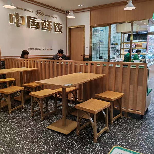 Yuan Jiyun dumplings with the same table and chair combination breakfast rice noodle shop solid wood stool snail powder Malatang shop commercial table