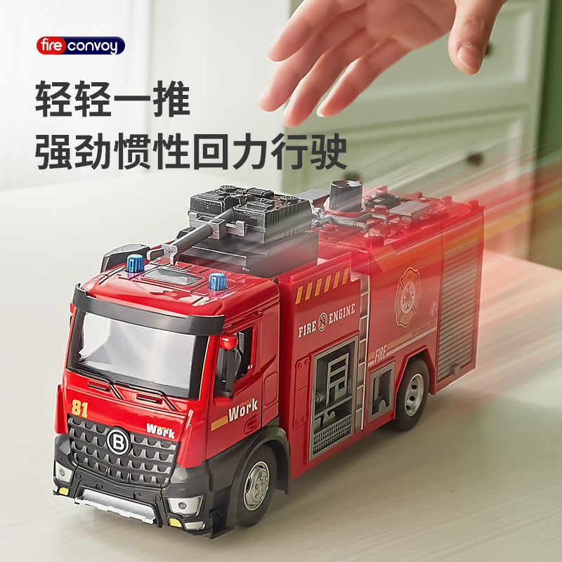 Kids' large fire truck toy - boy's alloy firefighter car with water spray, sprinkler, ladder, and rescue functions
