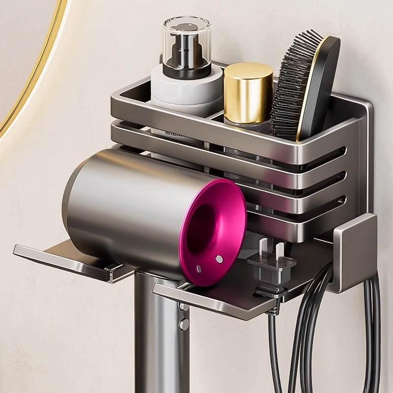 Gun gray toothbrush storage rack hair dryer all-in-one hair dryer punch-free bathroom wall-mounted bracket bathroom