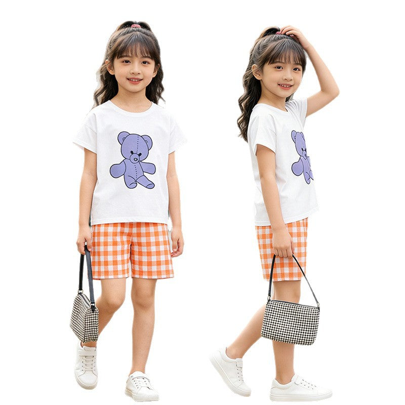 Girls' summer outfit set  new style: girls' shorts and top two-piece set for mid-to-large children, sweet summer style