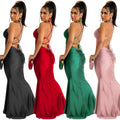 X5617 cross-border   solid color sexy camisole bandeau backless tie-up bodycon maxi dress