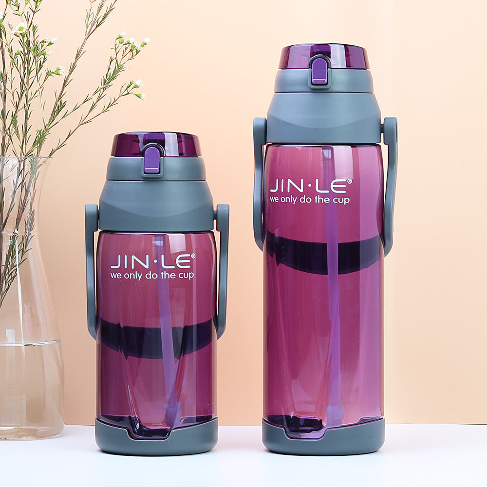 Jingle large capacity plastic water bottle with straw - portable, leak-proof, extra-large water bottle for men and women, perfect for outdoor use