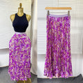 export  spring/summer new arrival: printed pleated a-line midi skirt with elastic waist and full sweep