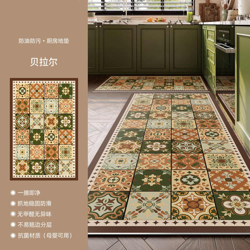 Kitchen floor mat, non-slip, oil-proof, american retro pvc, cuttable, waterproof, high-end feel, foot mat, wipeable, no-wash, for home